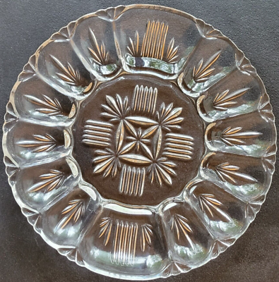 #ad Federal Glass Georgetown Deviled Egg Dish Relish Plate Platter Server Clear