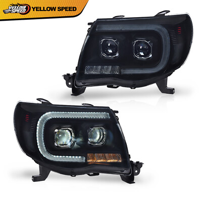 #ad Fit For 05 11 Toyota Tacoma Dual LED Tube projector Headlights Lamp Black Smoked