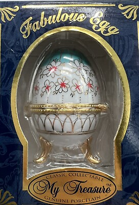 #ad MY TREASURE FABULOUS EGG GENUINE PORCELAIN HAND PAINTED  Classic Collectible ￼