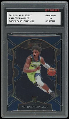 #ad Anthony Edwards #x27;20 21 Panini Select Blue 1st Graded 10 Rookie Card Timberwolves