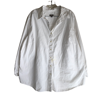 #ad J. Jill Women#x27;s Blouse Shirt Plus 2X White Long Sleeve 100% Cotton Collared