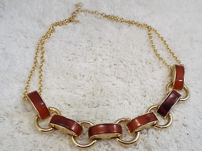 #ad FREEDOM Topshop Goldtone Tortoise Amber Acrylic Link Necklace D62