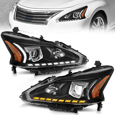 #ad BLK Headlight W LED Hi Lo Beam For 2013 2014 2015 Nissan Altima 4Dr Switchback