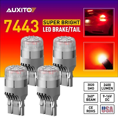 #ad 4pcs AUXITO T20 7440 7443 Red LED Brake Tail Light Parking Bulbs High Power EAG