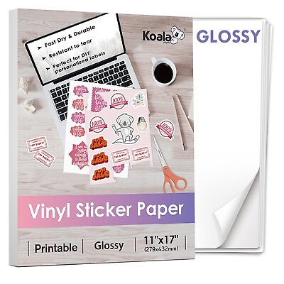 #ad Lot 11x17 8.5x11 Glossy White KOALA Printable Vinyl Sticker Paper Water Proof