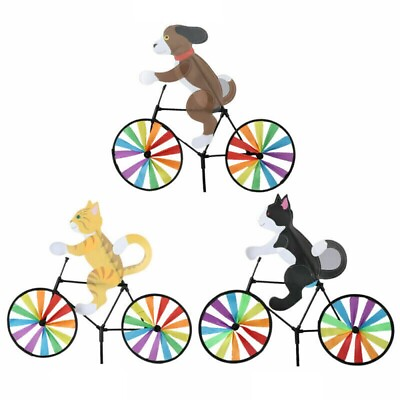 #ad Animal Bike Wind Spinner3pcs 3D Cat Dog Animal Riding Bicycle Windmills Animal