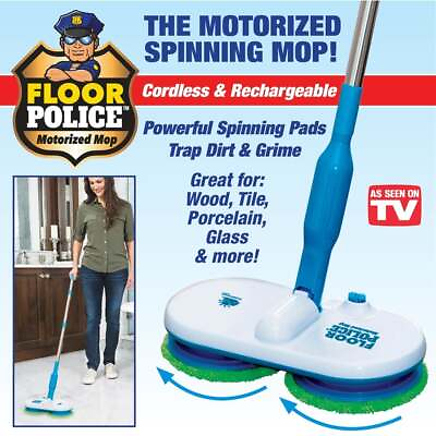 #ad Floor Police Rechargeable Motorized Spinning Mop New