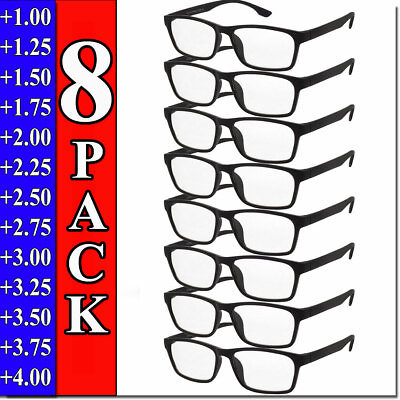#ad #ad Mens Womens Reading Glasses 8 PACK Square Frame Readers Unisex Style Specs NEW