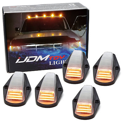 #ad 5pc Clear Lens Amber Full LED Cab Roof Marker Lights For Ford 1980 97 F150 F250