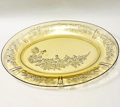 #ad #ad Vtg Federal Amber Sharon Cabbage Rose 12quot; Oval Depression Glass Platter 1935