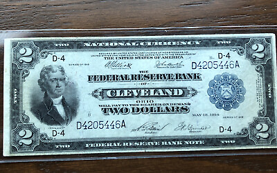 #ad #ad 1918 $2 Two Dollar Battleship Cleveland Federal Reserve CRISP Note.