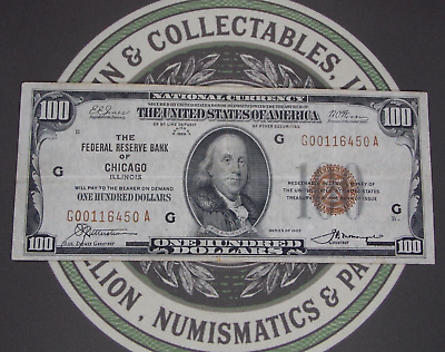 #ad #ad 1929 $100 National Currency *CHICAGO* Federal Reserve Bank Note G00116450A