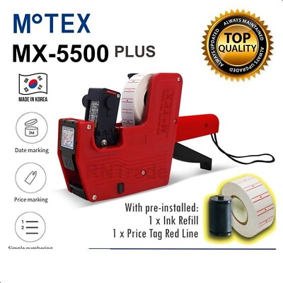 #ad Price Tag Gun EOS MX 5500 8 Digits 1 x Red lines sticker labels Plus 1 x inks