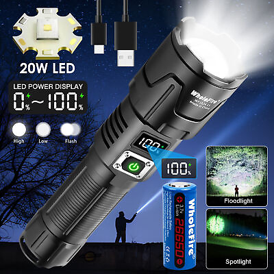 #ad 30W LCD Super Bright LED Flashlight Tactical USB Rechargeable LED Work Light USA