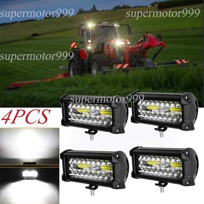 #ad 4x 7#x27;#x27; LED Spot Flood Off Road Work Lights for Truck ATV SUV Tractor Pickup Boat
