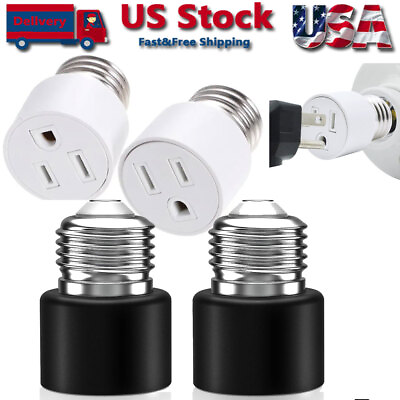 #ad E26 E27 Light Socket to Plug Adapter 2 Packs 3 Prong Light Bulb Outlet Adapter