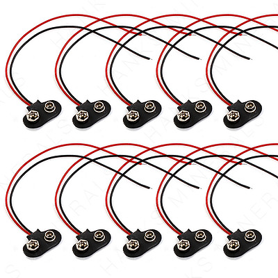 #ad 10x 9V 15cm Battery Connector T Type Clip Plug Wire Cord Leads 9 Volt