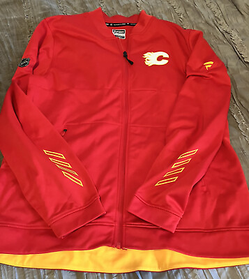 #ad CALGARY FLAMES Hockey Track Jacket NHL Red Size LARGE Sweatshirt NHL Fanatics
