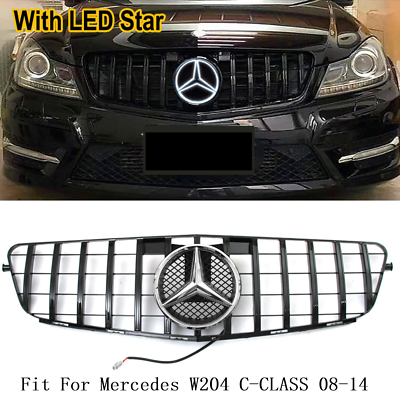 #ad Black Front Grill w Star For 2008 2014 Mercedes Benz W204 C300 C350 C250 Grille