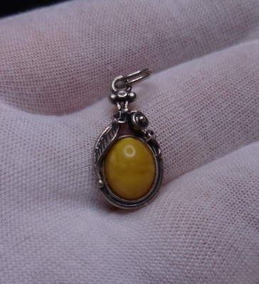 #ad Vintage Natural BALTIC AMBER Pendant 925 STERLING SILVER