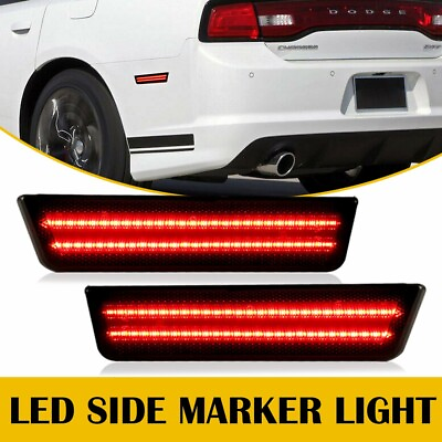 #ad For 2011 2014 Dodge Charger Red Lens LED Rear Bumper Side Marker Light Lamp Pair