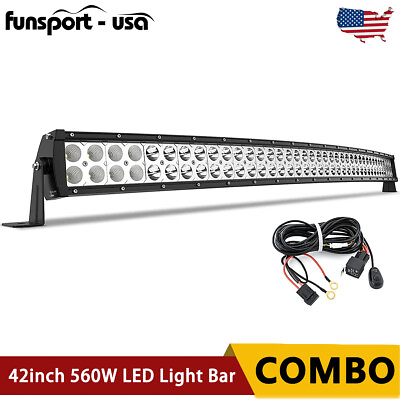 42inch Curved LED Light Bar 560W Flood Spot Combo Off Road Truck Wiring Harness