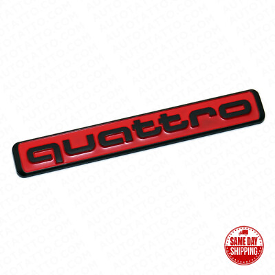 #ad Audi Black Red Quattro Nameplate OEM ABS Emblem Liftgate Adhesive Logo Lid Badge
