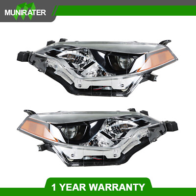 #ad Front Headlight Lamps For 2014 16 Toyota corolla Halogen LHRH Pair Chrome Black