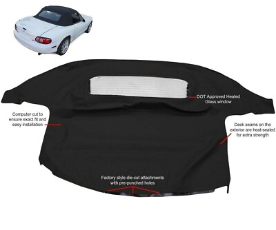 #ad Fit: Mazda Miata Soft Top amp; Heated Glass Window 1990 2005 Black Cabrio