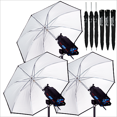 #ad 3PACK 440W Studio Flash Strobe Monolight w Modeling Lamp Flash Tube Umbrella