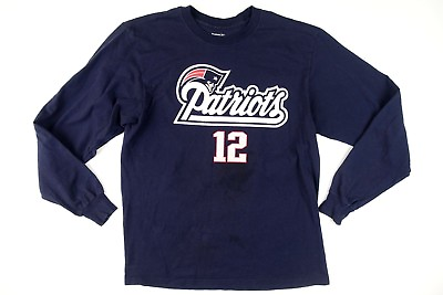 #ad NFL New England Patriots TOM BRADY Blue Cotton Long Sleeve Shirt M Medium