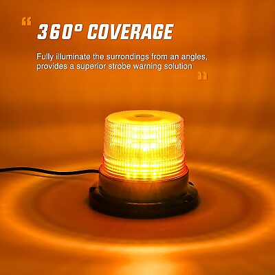 #ad Round Beacon Light48LED Amber Emergency Magnetic Flashing Warning Strobe Lights
