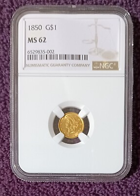 #ad 1850 Type 1 gold Dollar NGC MS62