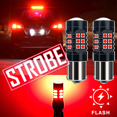 #ad 1156 BA15S Red LED STROBE Turn Signal Light Brake Tail Bulbs Safety Warning 2Pcs
