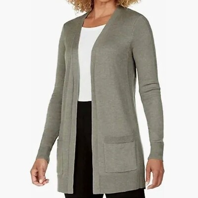 #ad NWT Matty M Women#x27;s Ribbed Accents Cardigan Sweater With Pockets Heather Olive