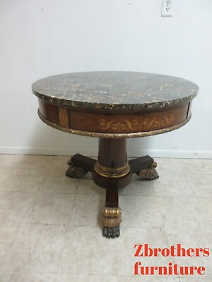 #ad Maitland Smith Marble Top Mahogany Paw Foot Federal Round Center Card Table
