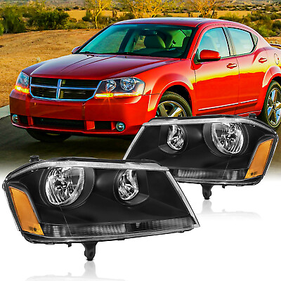 #ad Black Amber 2008 2014 Dodge Avenger Headlights Headlamps Replacement LeftRight