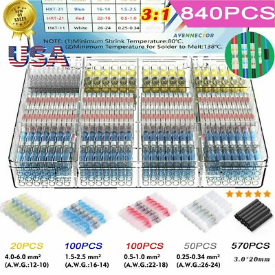 #ad #ad 840PCS Waterproof Solder Seal Sleeve Heat Shrink Butt Wire Connectors Terminals