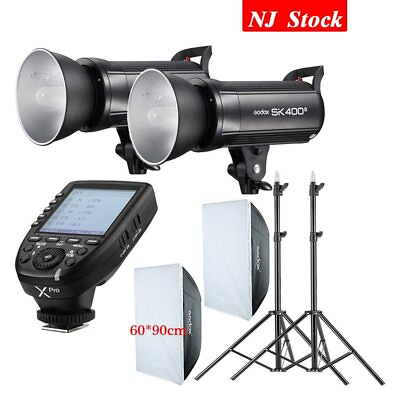 #ad US 2X Godox SK400II Studio Flash Light60*90cm Soffbox StandXPro Trigger Kit