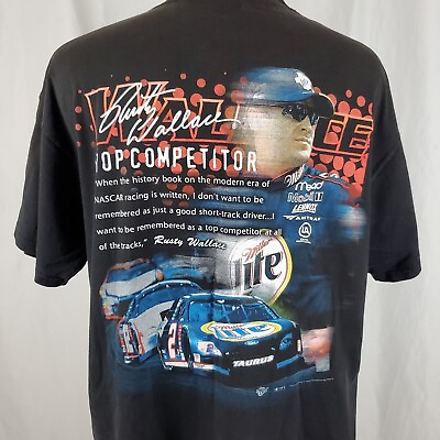 #ad Vintage Rusty Wallace Top Competitor T Shirt XL Double Sided NASCAR Miller Lite