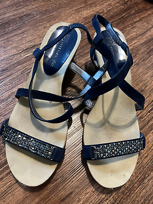 #ad Anne Klein iFlex Women’s Sling Back Sandals Heels Size 9 M Straps Blue