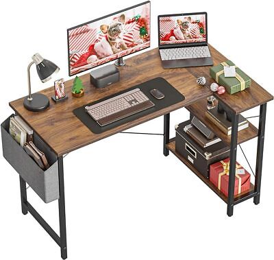 #ad Computer Desk with Storage Shelves Home Office Corner Desk Study Writing Table