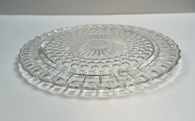 #ad Vintage 11” Cake Plate FEDERAL GLASS WINDSOR Clear BUTTON amp; CANE Pattern