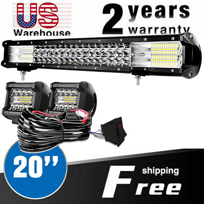 #ad LED Light Bar 20 Inch 126W Spot Flood Combo Light with Wiring Harness 4#x27;#x27;Pods