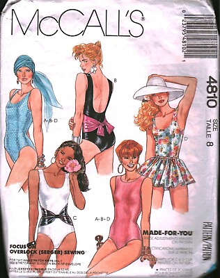 #ad 4810 Vintage McCalls SEWING Pattern Misses 1990s Two Way Stretch Knit Swimsuits