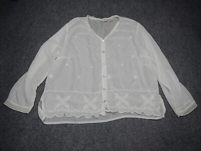 #ad J Jill Top Sheer Button Up Top Women#x27;s Plus Size 2X White Floral Embroidered