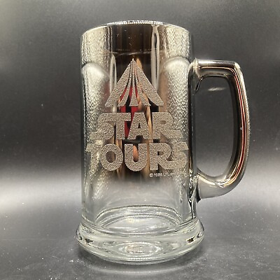 #ad Vintage LFL and Disney Star Tours frosted glass mug tankard height 13.8cm