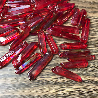 #ad Red titanium rainbow aura lemurian quartz crystal point healing 50g 8pcs
