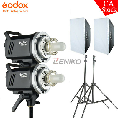 #ad US 2*Godox MS300 300Ws 2.4G Compact Studio Flash Bowens Softbox Light stand
