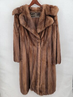 #ad David New York Womens Light Brown Pockets Collar Full Length Fur Overcoat Sz One